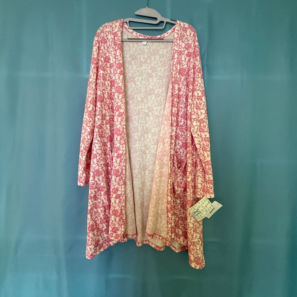 LulaRoe Caroline Pink White Floral Short Cardigan Sweater XL NWT